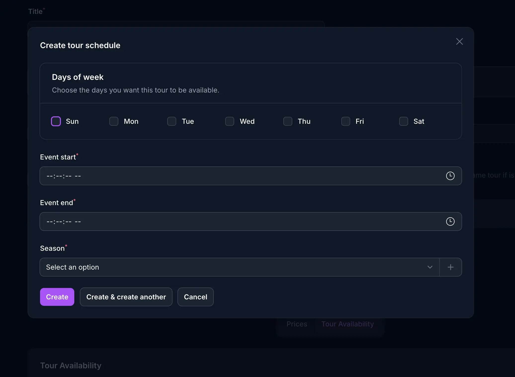 Tour template availability