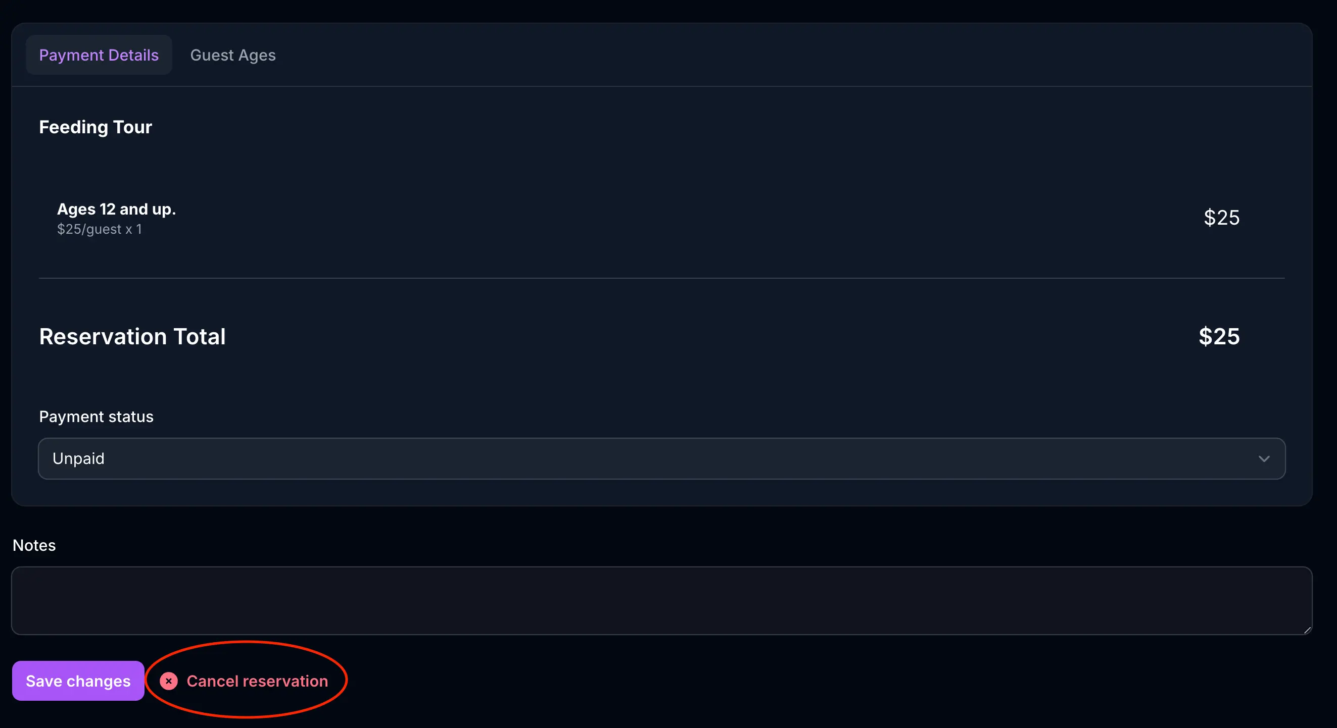 Cancel reservation button location
