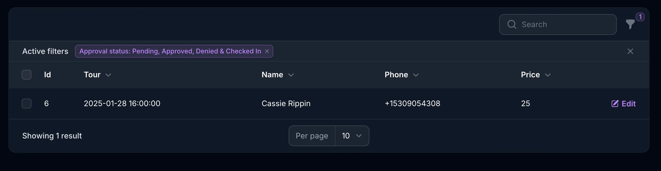 Cancelled reservation list view