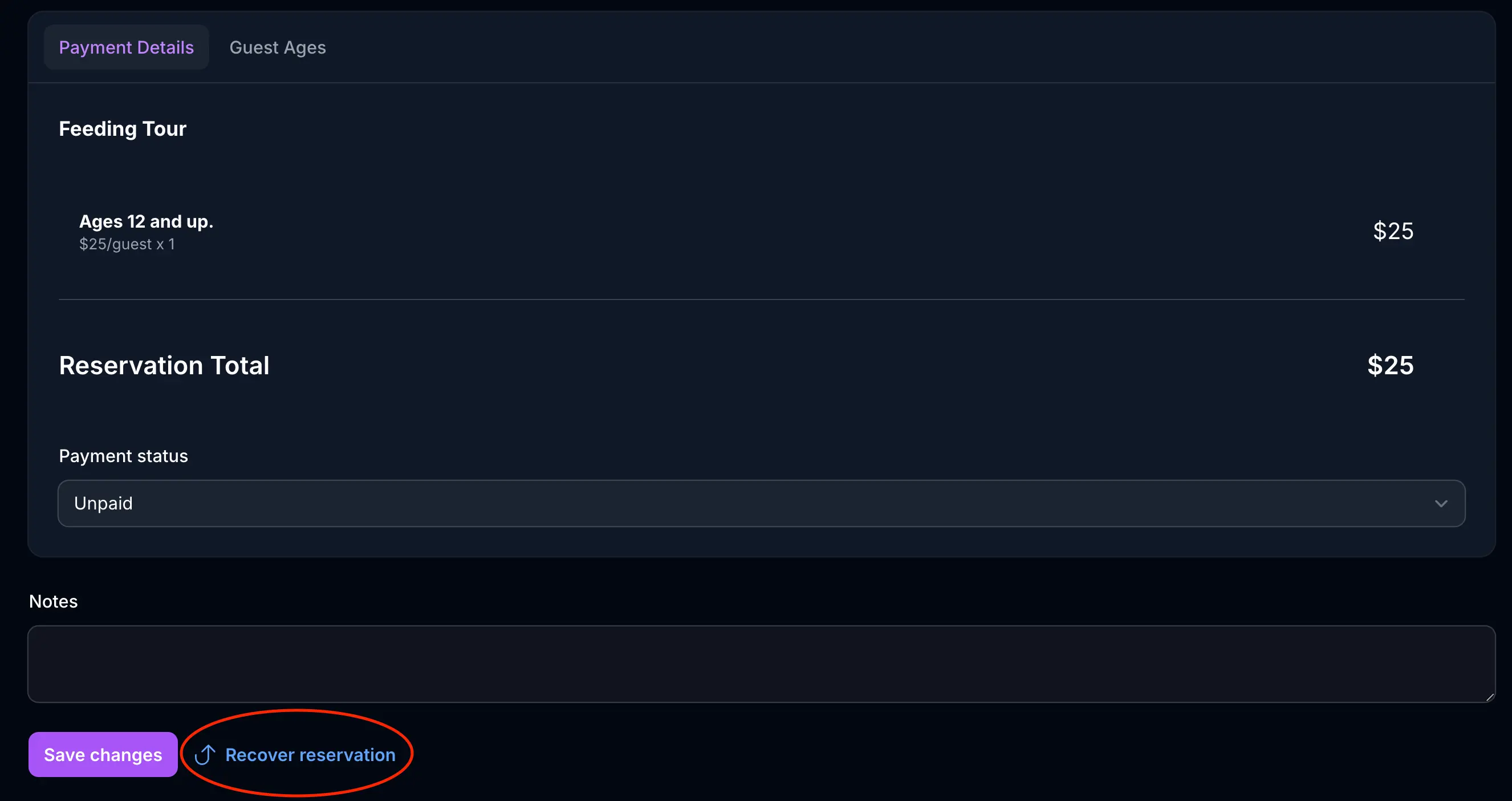 Restore reservation button location